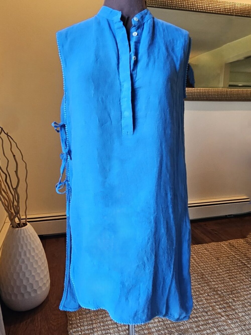 120% Lino linen Womens Shirt-Dress/Coverup blue Euro XS/40 (6-8) NEW